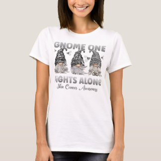 Gnome One Fights Alone Black Skin Cancer Awareness T-Shirt
