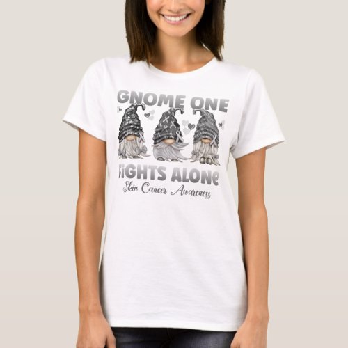 Gnome One Fights Alone Black Skin Cancer Awareness T_Shirt