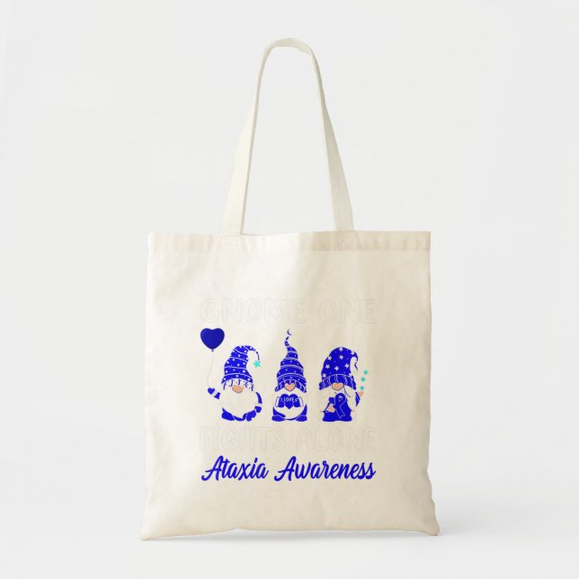 Gnome One Fights Alone Blue Ribbon Ataxia Awarenes Tote Bag (Front)