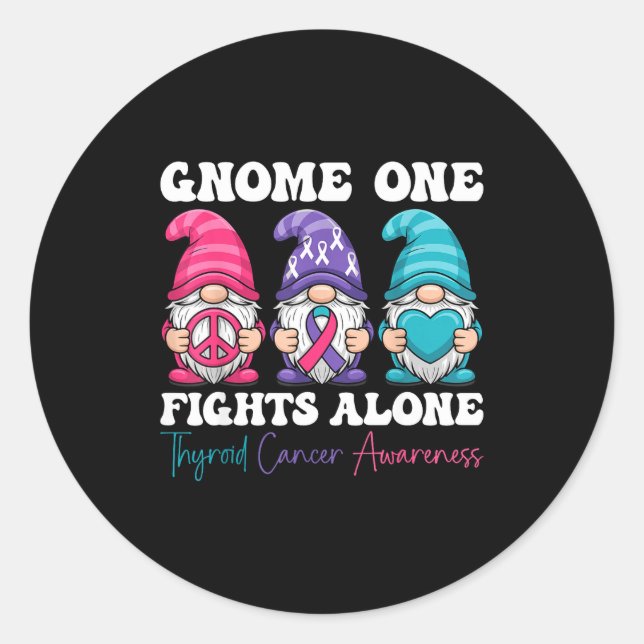 Gnome One Fights Alone - Christmas Thyroid Cancer  Classic Round Sticker (Front)