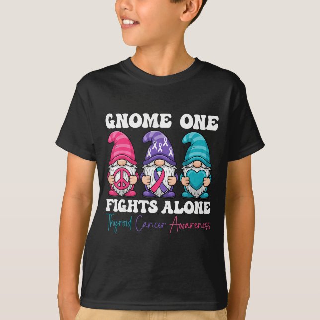 Gnome One Fights Alone - Christmas Thyroid Cancer  T-Shirt (Front)