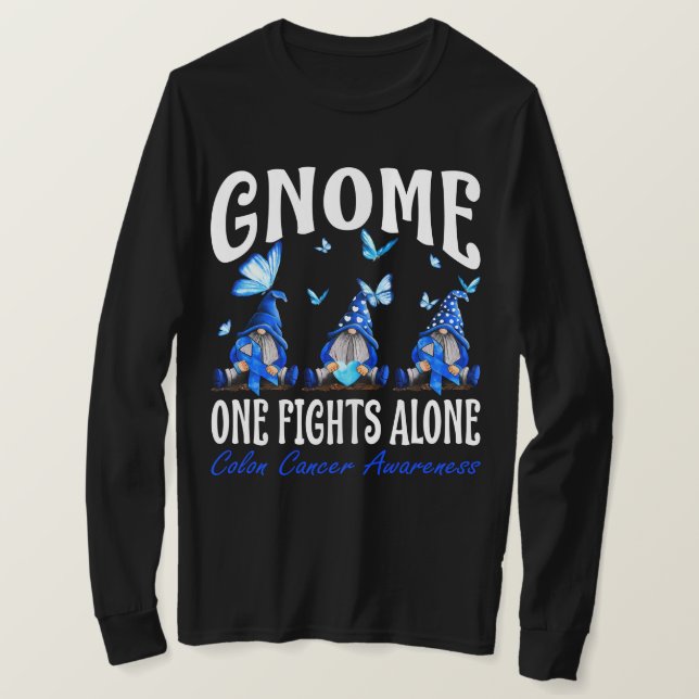 Gnome One Fights Alone Colon Cancer Awareness  T-Shirt (Design Front)
