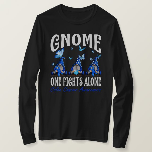 Gnome One Fights Alone Colon Cancer Awareness  T-Shirt (Design Front)