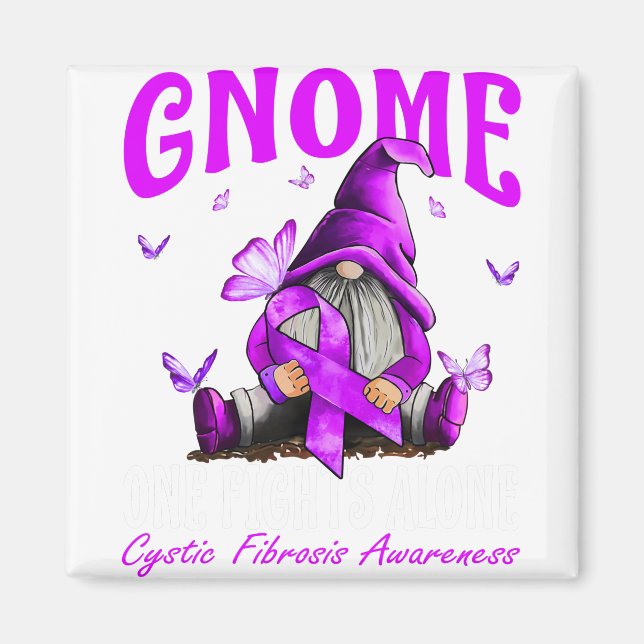 Gnome One Fights Alone Cystic Fibrosis Awareness Magnet (Front)