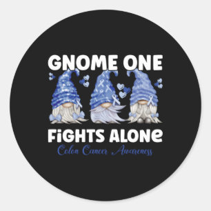 Gnome One Fights Alone Dark Blue Colon Cancer Awar Classic Round Sticker