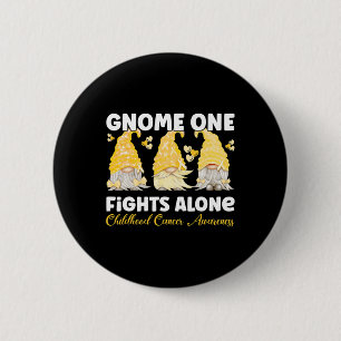 Gnome One Fights Alone Gold Childhood Cancer Aware Button