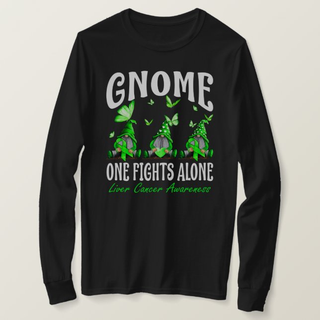 Gnome One Fights Alone Liver Cancer Awareness T-Shirt (Design Front)