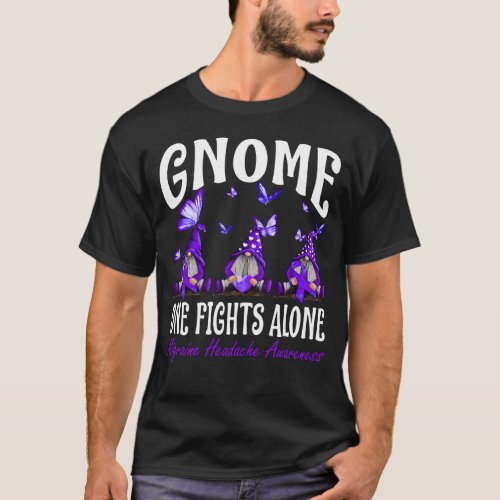 Gnome One Fights Alone Migraine Headache Awareness T_Shirt