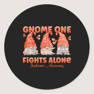 Gnome One Fights Alone Orange  Leukemia Awareness  Classic Round Sticker