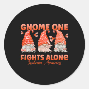 Gnome One Fights Alone Orange  Leukemia Awareness  Classic Round Sticker