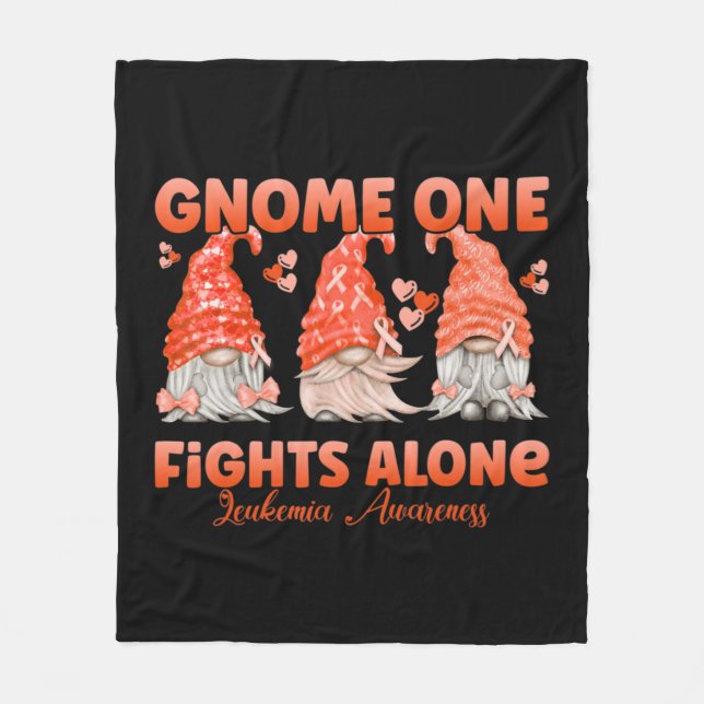 Gnome One Fights Alone Orange  Leukemia Awareness  Fleece Blanket (Front)