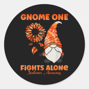 Gnome One Fights Alone Orange Ribbon Leukemia Awar Classic Round Sticker
