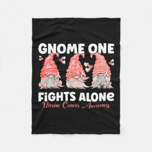 Gnome One Fights Alone Peach Uterine Cancer Awaren Fleece Blanket