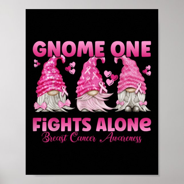 Gnome One Fights Alone Pink_ Breast Cancer Awarene Poster (Front)