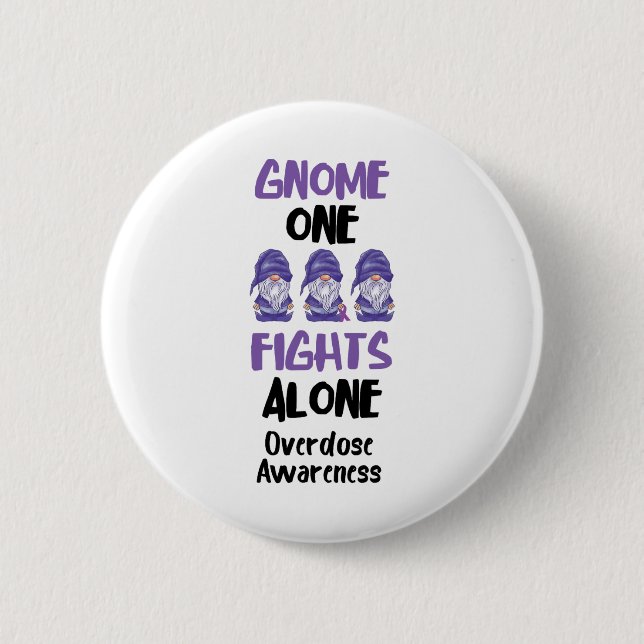 Gnome One Fights Alone Purple Ribbon Overdose Awar Button (Front)