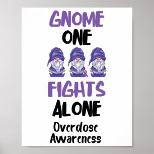 Gnome One Fights Alone Purple Ribbon Overdose Awar Poster