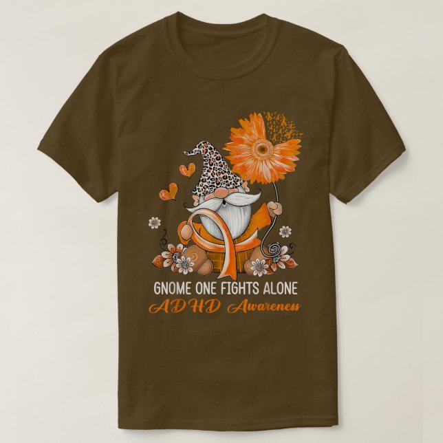 Gnome One Fights Alone Ribbon ADHD Awareness  T-Shirt (Design Front)