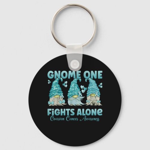 Gnome One Fights Alone Teal Ovarian Cancer Awarene Keychain
