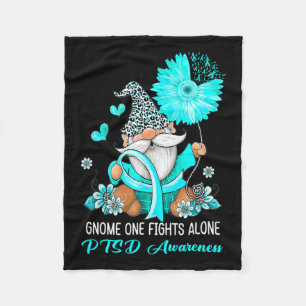 Gnome One Fights Alone Teal Ribbon Warrior Ptsd Aw Fleece Blanket