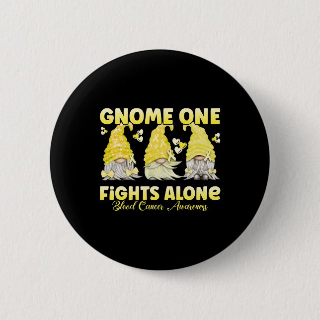 Gnome One Fights Alone Yellow Blood Cancer Awarene Button (Front)