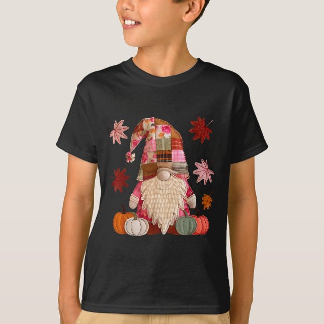Gnome Patchwork Pumpkin Thanksgiving Autumn Fall L T-Shirt (Front)