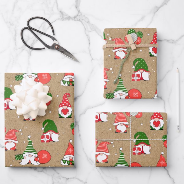 Gnome pattern christmas holiday Craft  Wrapping Paper Sheets (Front)