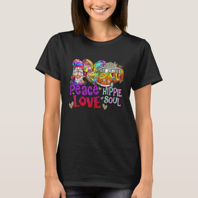 Gnome Peace Love Hippie Soul Caravan Tie Dye Leopa T-Shirt (Front)