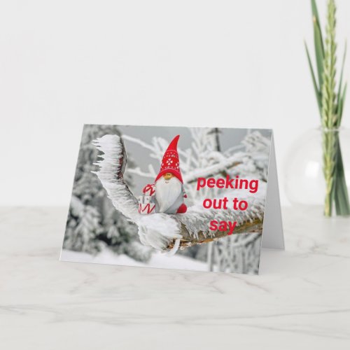 GNOME PEEKING OUT TO WISH YOU HAPPY ANNIVERSARY CARD
