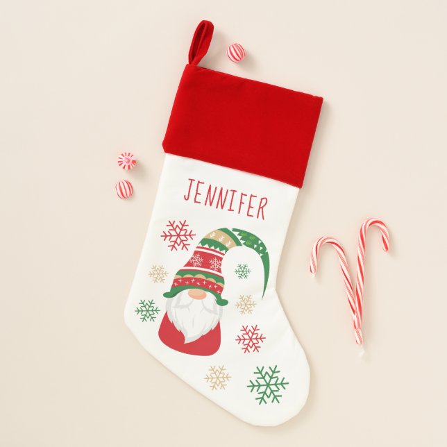 Gnome Personalized Name Christmas Stocking (Front)