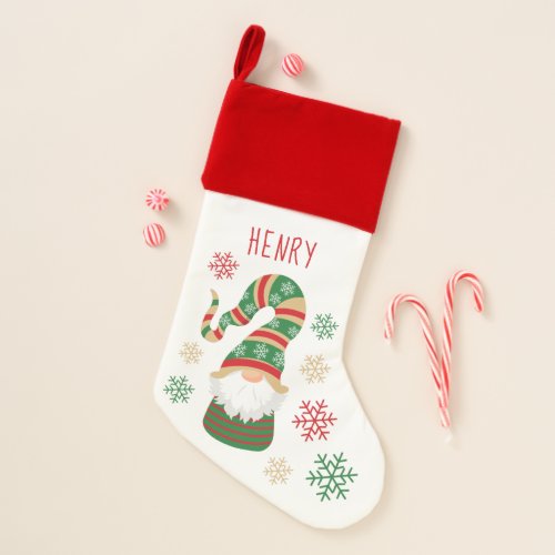 Gnome Personalized Name Green Red Christmas Stocking