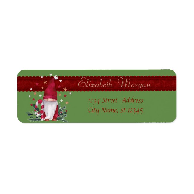 Gnome Pine tree Branches,Stars Christmas Label (Front)