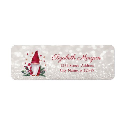 Gnome Pine Tree Branches Stars Glittery Bokeh Label