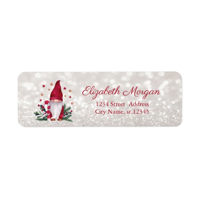 Gnome Pine Tree Branches Stars Glittery Bokeh Label (Front)