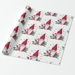 Gnome Pine Tree Branches Stars Merry Christmas Wrapping Paper
