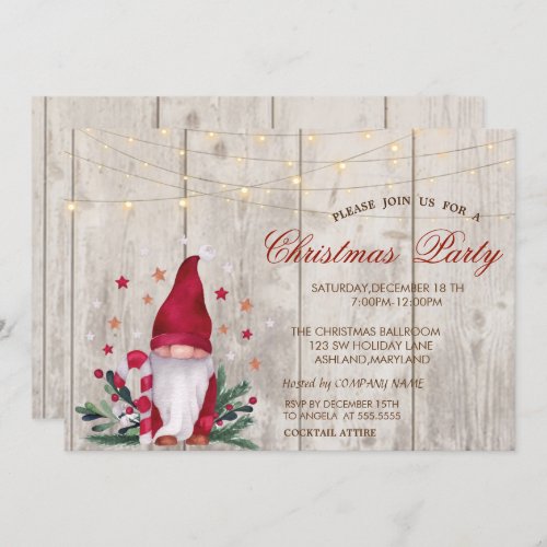 Gnome Pine Tree Branches Wood Christmas Party Invitation