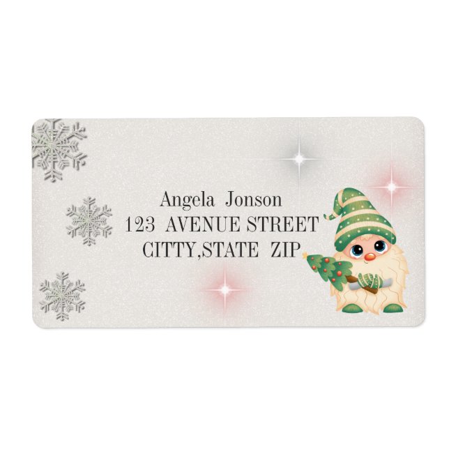 Gnome,Pine Tree,Glitter Snowflakes Label (Front)