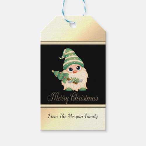 Gnome Pine TreeGold Black _ Personalized Gift Tags