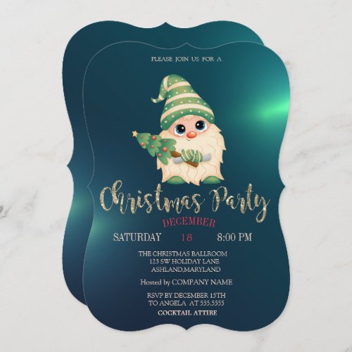 Gnome Pine Tree Green Christmas Company Party Invitation