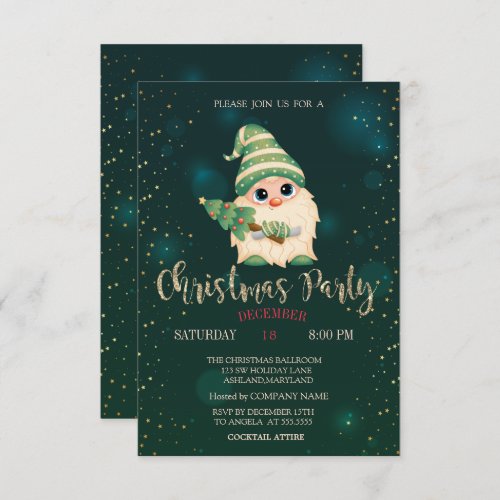 Gnome Pine TreeStars Christmas Company Party Invitation