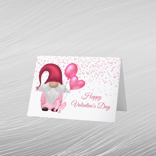 Gnome Pink Balloons Valentine Holiday Card