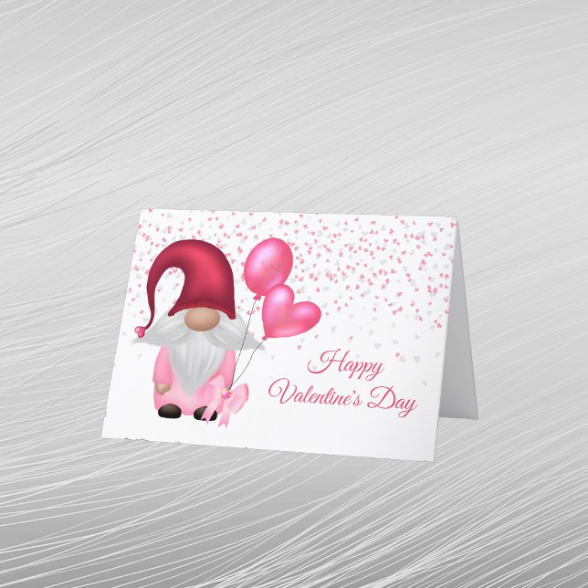 Gnome Pink Balloons Valentine Holiday Card (Creator Uploaded)