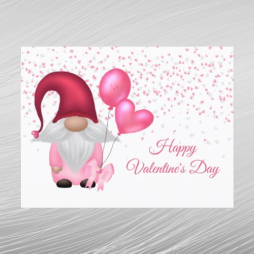 Gnome Pink Balloons Valentine Holiday Postcard