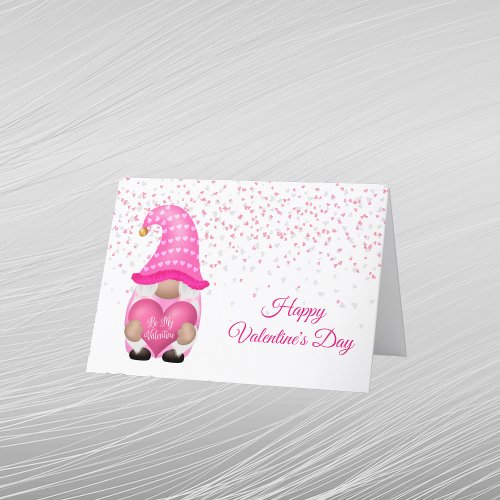 Gnome Pink Heart Valentine Holiday Card