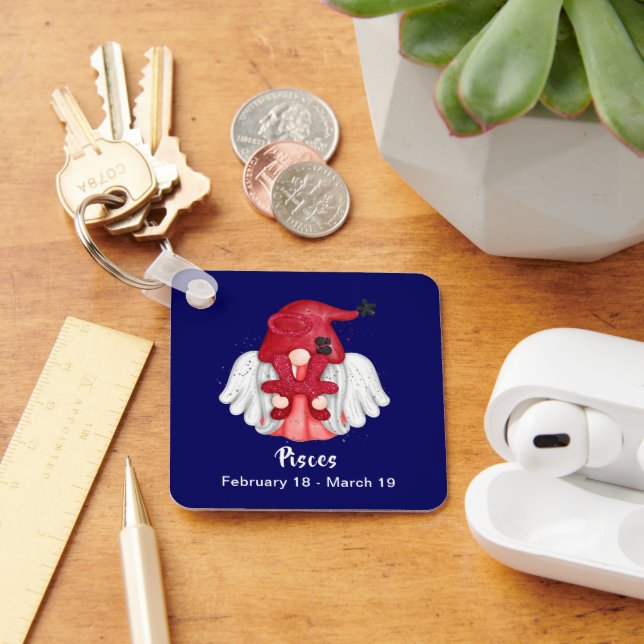 Gnome Pisces Astrology Sign Angel Keychain (Desk)
