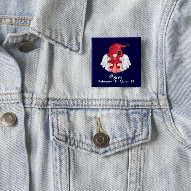 Gnome Pisces Astrology Sign Angel Pinback Button (In Situ)