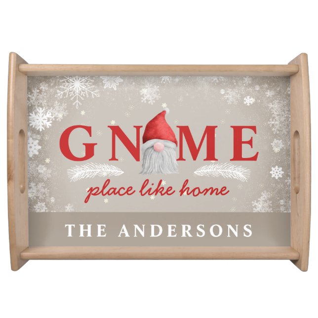 Gnome Place Like Home Holiday Christmas Family Serving Tray (Front)