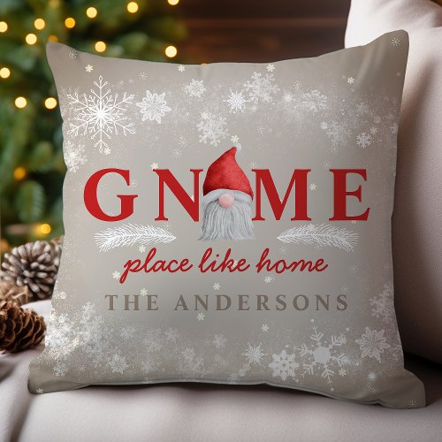 Gnome Place Like Home Personalized Family Throw Pillow