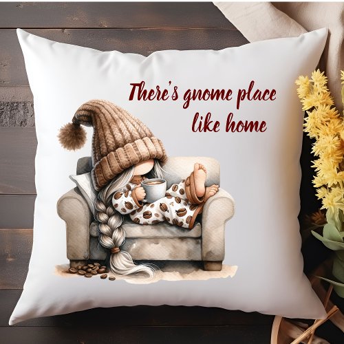 Gnome Place Like Home Watercolor Throw Pillow
