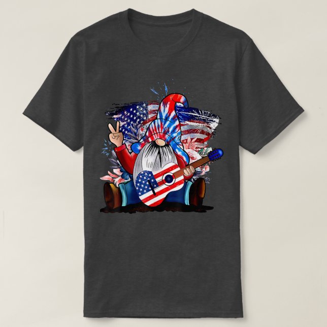 Gnome Play GuitarPatriotic 4th Of July  T-Shirt (Design Front)