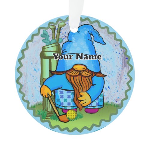 Gnome playing golf  ornament